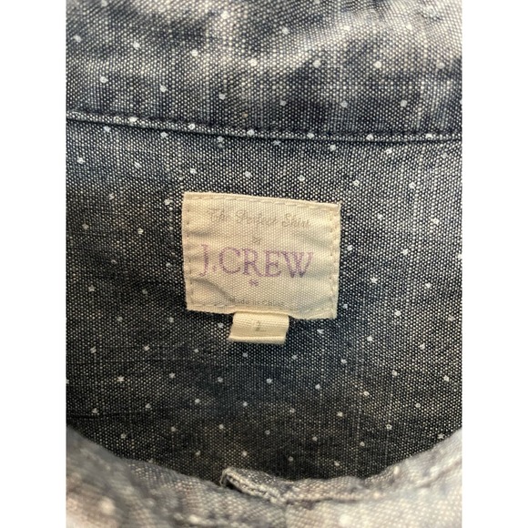 J. Crew blue jean denim white dots button up womens long sl Large casual‎ shirt - Picture 2 of 5